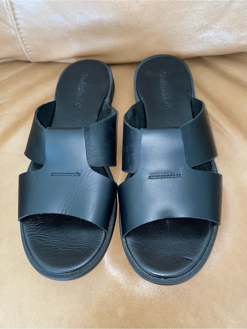 Timberland Women’s Calista Bay Slide Sandal, Black Leather, size 9